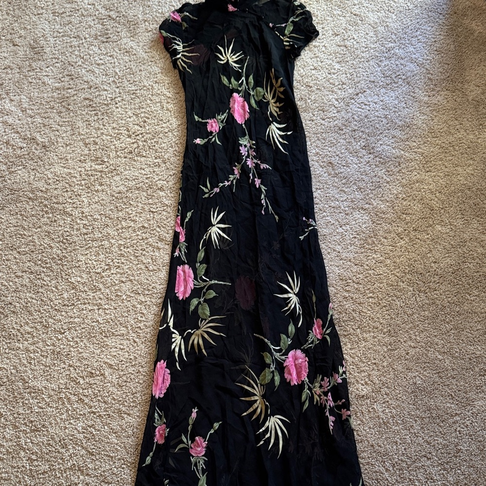 Cache Black Maxi Dress with Pink Floral Design